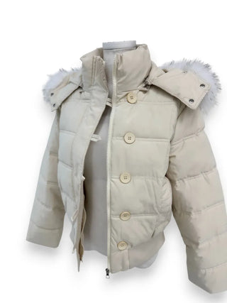 Added fleece lining🐏  hooded fur button wellon cotton short padding