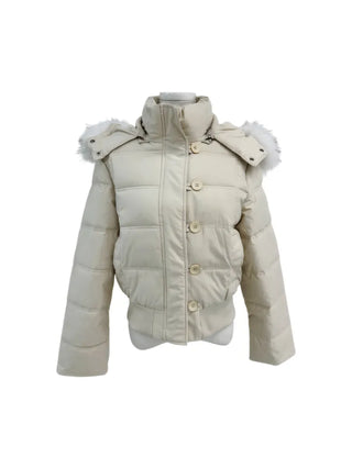 Added fleece lining🐏  hooded fur button wellon cotton short padding