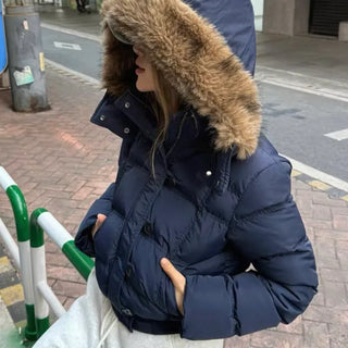 Added fleece lining🐏  hooded fur button wellon cotton short padding