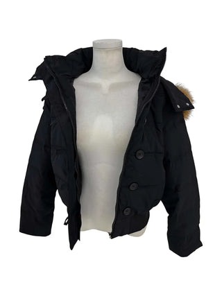 Added fleece lining🐏  hooded fur button wellon cotton short padding