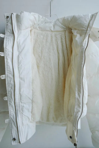 Added fleece lining🐏  hooded fur button wellon cotton short padding