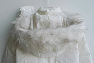 Added fleece lining🐏  hooded fur button wellon cotton short padding