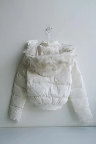 Added fleece lining🐏  hooded fur button wellon cotton short padding