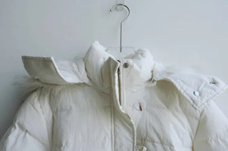 Added fleece lining🐏  hooded fur button wellon cotton short padding