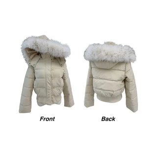 Added fleece lining🐏  hooded fur button wellon cotton short padding