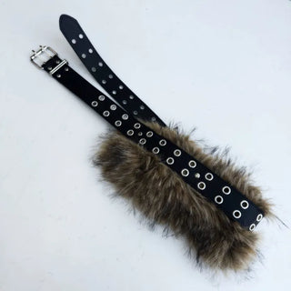 eyelet leather fur belt