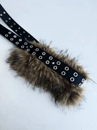 eyelet leather fur belt