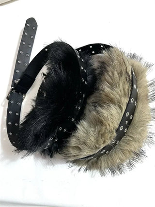 eyelet leather fur belt
