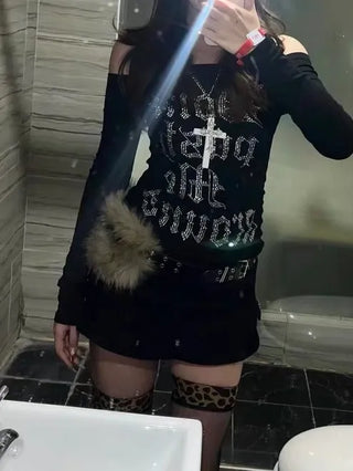 eyelet leather fur belt