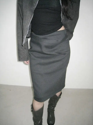 front double layered H-line midi skirt