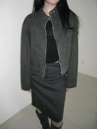 pigment faded washed high-neck zip-up jacket