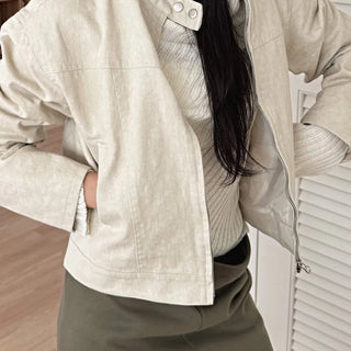 pigment faded washed high-neck zip-up jacket