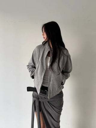 pigment faded washed high-neck zip-up jacket