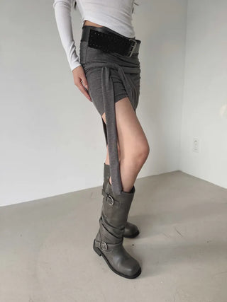 drape uneven wrap slit skirt