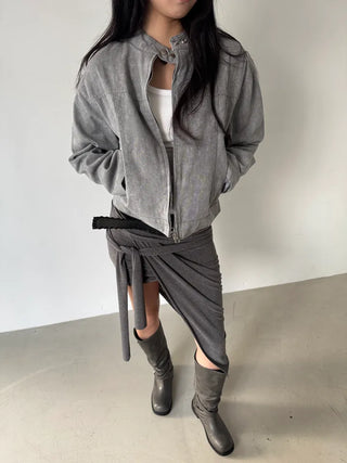 drape uneven wrap slit skirt