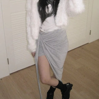 drape uneven wrap slit skirt