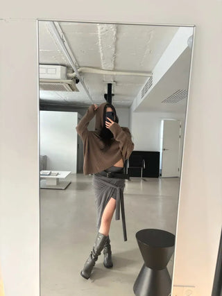 drape uneven wrap slit skirt