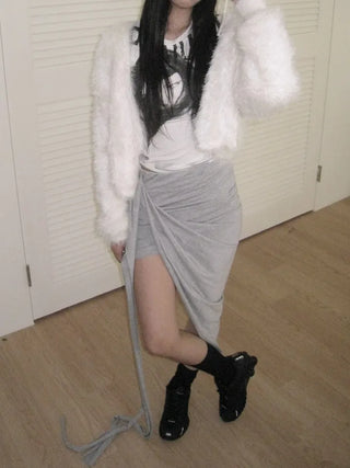 drape uneven wrap slit skirt