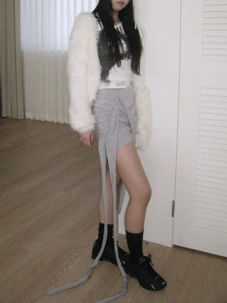 drape uneven wrap slit skirt