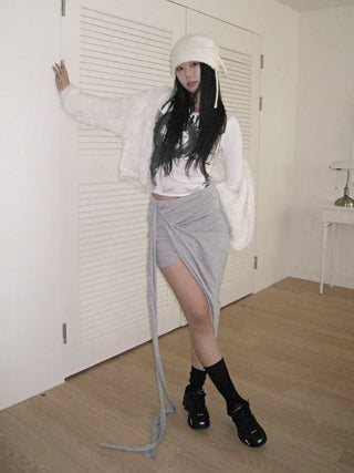 drape uneven wrap slit skirt