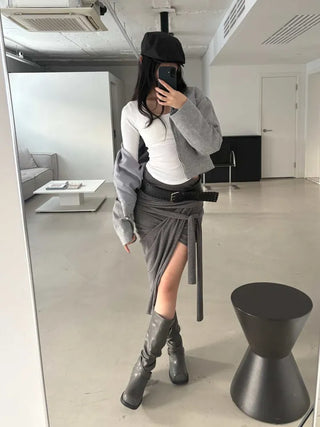 drape uneven wrap slit skirt