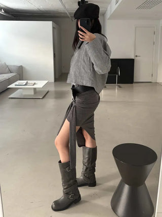 drape uneven wrap slit skirt