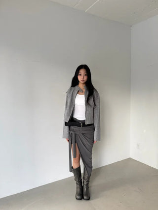 drape uneven wrap slit skirt