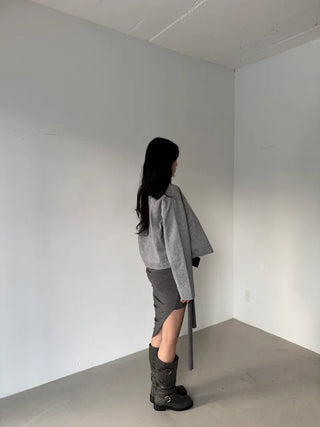 drape uneven wrap slit skirt