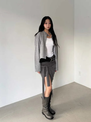 drape uneven wrap slit skirt