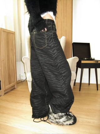 Zebra raw wide denim pants