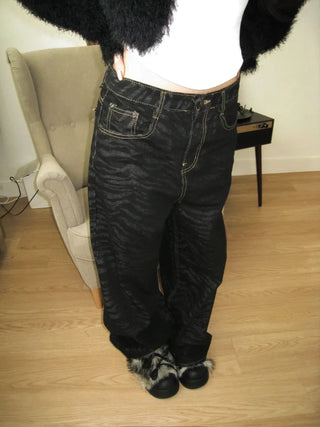 Zebra raw wide denim pants