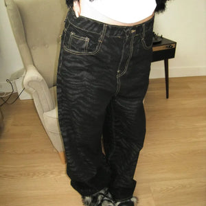 Zebra raw wide denim pants