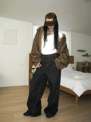 Zebra raw wide denim pants