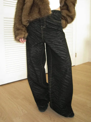 Zebra raw wide denim pants