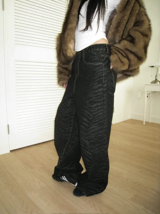Zebra raw wide denim pants