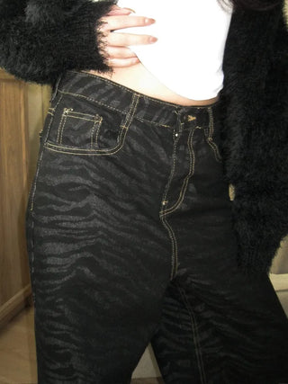 Zebra raw wide denim pants