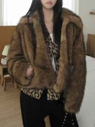 Brown mink faux fur jacket