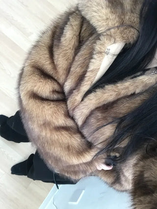 Brown mink faux fur jacket