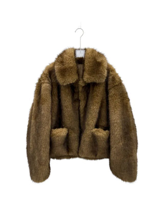 Brown mink faux fur jacket