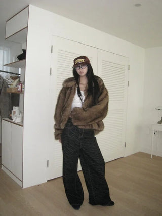 Brown mink faux fur jacket