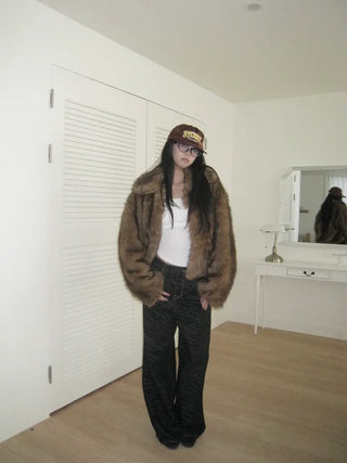 Brown mink faux fur jacket
