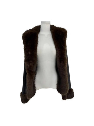 Metel Mink Eco-Fur Leather Combination One-Button Leather Jacket