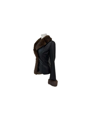Metel Mink Eco-Fur Leather Combination One-Button Leather Jacket