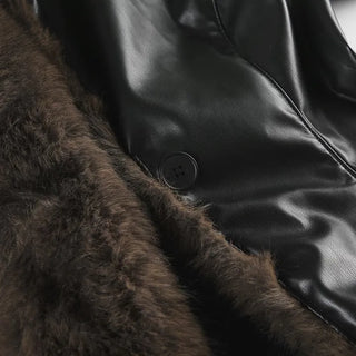 Metel Mink Eco-Fur Leather Combination One-Button Leather Jacket