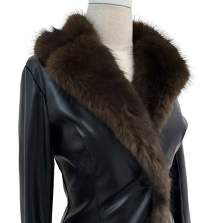 Metel Mink Eco-Fur Leather Combination One-Button Leather Jacket