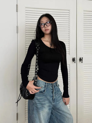 base golji round neck t-shirt with rolled hem