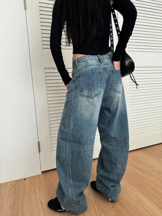 Dart Balloon Curve Fit Jeans Washed Denim Pants