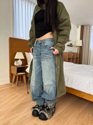 Dart Balloon Curve Fit Jeans Washed Denim Pants