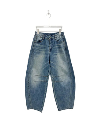 Dart Balloon Curve Fit Jeans Washed Denim Pants