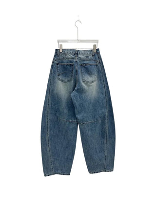 Dart Balloon Curve Fit Jeans Washed Denim Pants